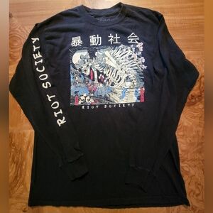 Riot Society Black and Blue Graphic Long Sleeve Tee